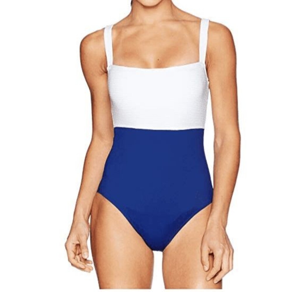 RALPH  LAUREN  Ribbed Tummy Control Colorblock UW Swimsuit  8  Indigo